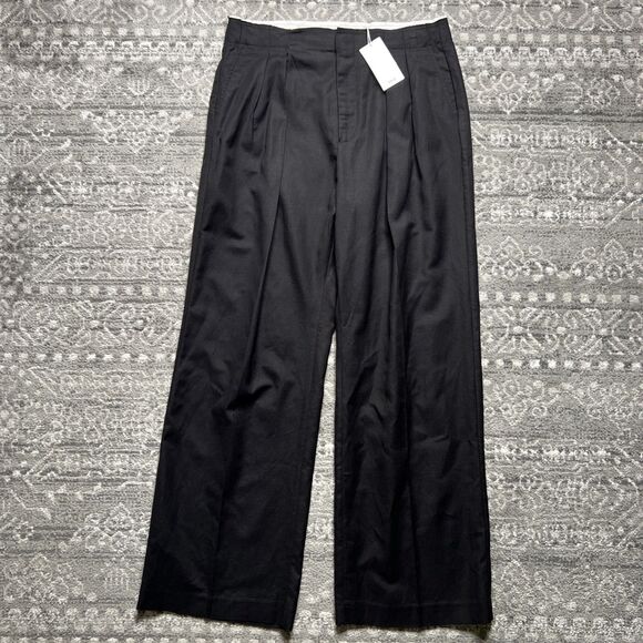 MNG Mango NWT High Waist Wide Leg Linen Blend Pants Womens Size 10 Black Pleated - Picture 1 of 13